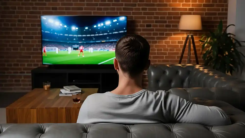 Televizyonda futbol izleyen kişi