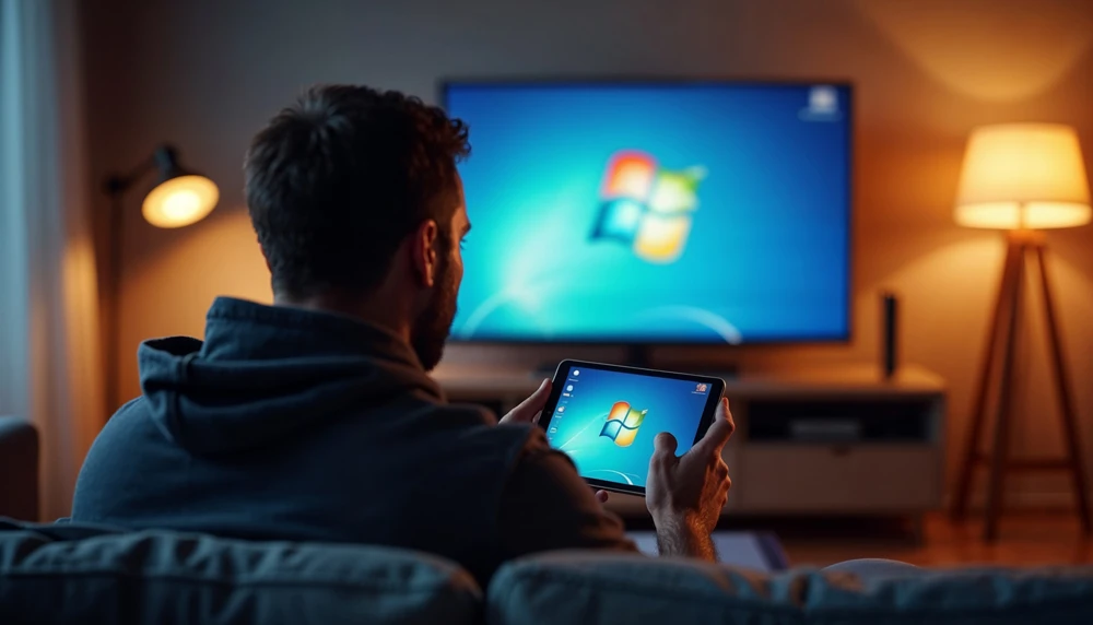 Televizyon karşısında tablet kullanan izleyici